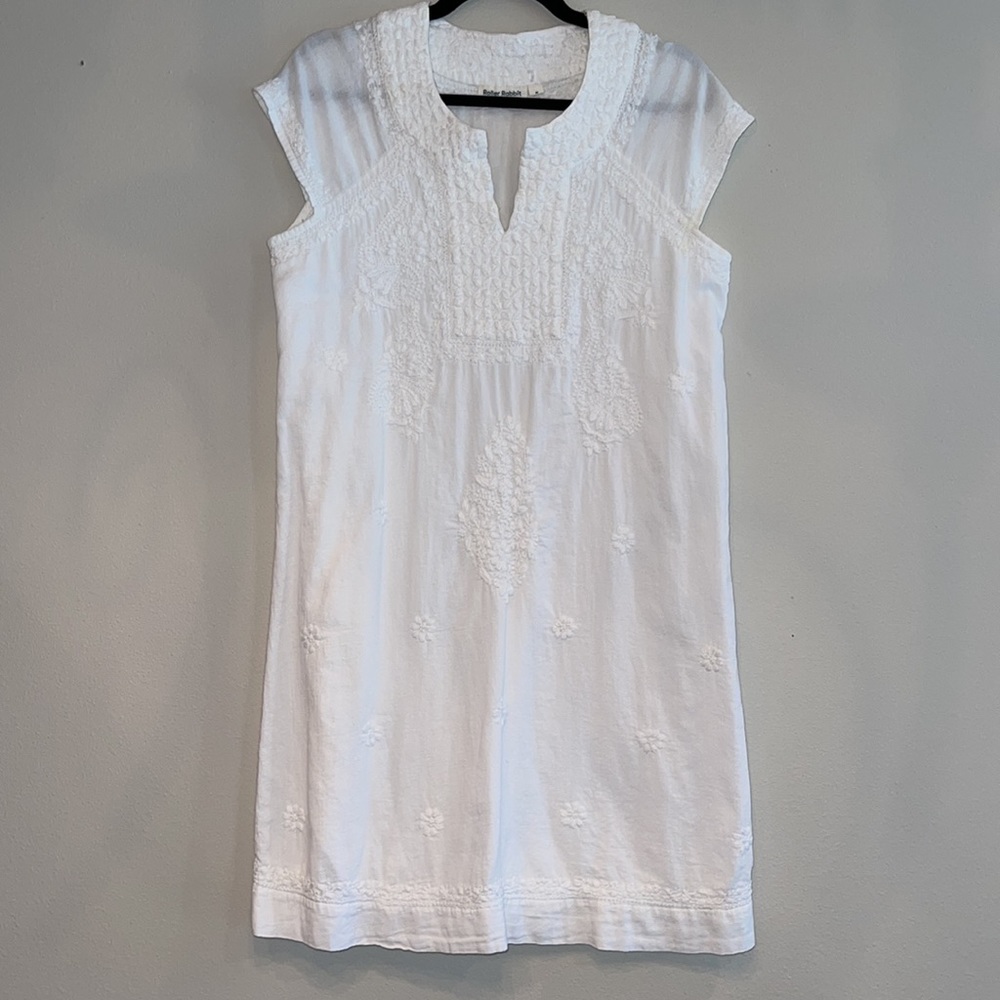 Roller Rabbit Cap Sleeve Split V-Neck Faith Embroidered Matching Shift Dress - Picture 2 of 5
